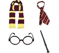 Zac's Alter Ego Children's Wizard School Uniform Accessory Set with Scarf, Wand, Tie, and Round Glasses for Kids Halloween Cosplay