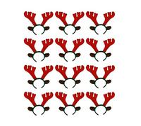 Zac's Alter Ego Christmas Reindeer Antler Headbands, 12 Pack Holiday Party Accessories with Brown Ears, Red Antlers, Green Band for Festive Fancy Dress Costume