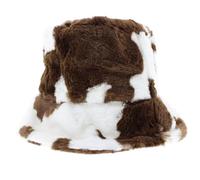 Zac's Alter Ego Cow Print Faux Fur Warm Winter Bucket Hat Brown