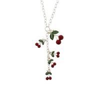 Zac's Alter Ego Enamel Red Cherries Pendant Necklace, Silver Chain, 46cm, Cute Fruit Jewellery for Women