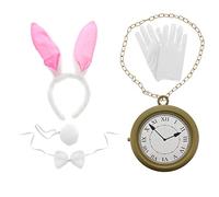 Zac's Alter Ego Fancy Dress Bunny Set, Gloves & Gold Pocket Watch Necklace - World Book Day/Halloween