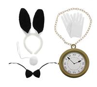 Zac's Alter Ego Fancy Dress Bunny Set, Gloves & Gold Pocket Watch Necklace - World Book Day/Halloween