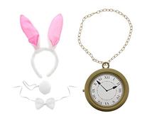 Zac's Alter Ego Fancy Dress Bunny Set with Large Gold Pocket Watch Necklace - World Book Day/Halloween