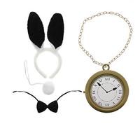 Zac's Alter Ego Fancy Dress Bunny Set with Large Gold Pocket Watch Necklace - World Book Day/Halloween