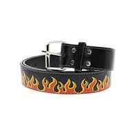 Zac's Alter Ego Faux Leather Flame Print Tooled Belt with Silver Roller Buckle Rockabilly Biker Punk Waist Strap for Casual Wear, Festivals, and Costumes for Men and Women