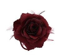 Zac's Alter Ego Glitter Hair Rose with Feathers on Clip, Elastic & Brooch Pin - Large Rose Fascinator Flower Hair Clip, Accessories Clips Elastic for Wedding