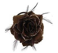 Zac's Alter Ego Glitter Hair Rose with Feathers on Clip, Elastic & Brooch Pin - Large Rose Fascinator Flower Hair Clip, Accessories Clips Elastic for Wedding