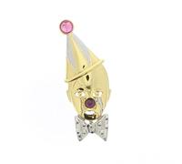 Zac's Alter Ego Gold Clown Brooch/Pin/Badge with Coloured Diamate Stones & Silver Dickie Bow