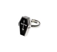 Zac's Alter Ego Gothic Jewellery Adjustable Cross Engraved Black Coffin Ring
