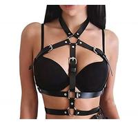 Zac's Alter Ego Gothic PU Leather Body Star Harness, Black Adjustable Straps with Metal Buckles, Waist Belt Suspender for Women, Club Costume Accessorie