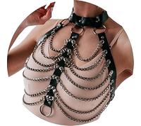 Zac's Alter Ego Gothic Punk Body Harness, Black Metal Chain Bra, Adjustable Elastic Straps, Dance Carnival Costume Accessory