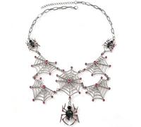 Zac's Alter Ego Gothic Spider Web Choker Necklace with Red Crystals, Black Metal Statement Pendant, Halloween Costume Jewelry for Women