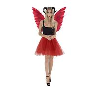 Zac's Alter Ego Halloween Fancy Dress Costume Evil Ram Witch Devil Horns, Tutu & Large Feather Wings Set