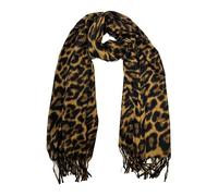 Zac's Alter Ego Leopard Print Thinsulate Scarf, Long Style with Fringe Tassels, Brown and Black Animal Pattern (Brown)
