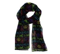 Zac's Alter Ego Long Lightweight Black Scarf with Multicolour Love & Peace Print