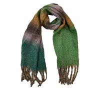 Zac's Alter Ego Multicoloured Striped Winter Scarf with Tassels, Fluffy Knitted Design, Fringed Ends (Green)