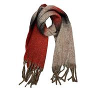 Zac's Alter Ego Multicoloured Striped Winter Scarf with Tassels, Fluffy Knitted Design, Fringed Ends (Red)