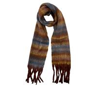 Zac's Alter Ego Multicoloured Winter Scarf with Tassels, Striped Pattern, Fluffy Texture, Gradient (Brown)