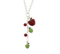 Zac's Alter Ego Novelty Red and Green Apples Charm Necklace, Quirky Fruit Pendant, Silver Chain, 42cm for Woman