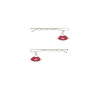 Zac's Alter Ego Pair of Enamel Red Lips Dangle Charm Design Silver Tone Finish Flirty Retro Pop Art Vibe Bobby Pin Hair Grips for Women & Girls