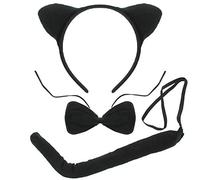 Zac's Alter Ego Party Cosplay Costume Fancy Dress Instant Black Cat Kit - 3 Pieces For Adults Kids, Animal Headband Tail Bow tie, for Halloween Birthday World Book Day