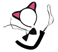 Zac's Alter Ego Party Cosplay Costume Fancy Dress Instant Black Cat Set with Pink Ears - 3 Pieces For Adults Kids, Animal Headband Tail Bow tie, for Halloween Birthday World Book Day
