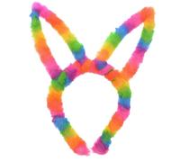 Zac's Alter Ego Rainbow Plush Rabbit Ears Headband, Multicolour Bunny Furry Hair Accessory for Adults and Kids, Party Costume Theme Park Wear