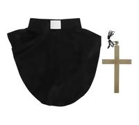 Zac's Alter Ego Religious Clergy Vicar Collar and Cross Necklace Costume, Black Cotton Collar, Traditional Monk Cross with Cord, Catholic Priest Accessories