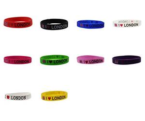 Zac's Alter Ego Set of 10 Assorted Colour Union Jack I Love London Silicon Bracelets