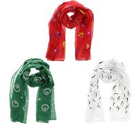 Zac's Alter Ego Set of 3 Ladies Lightweight Assorted Colour Mini Penguins/Rainbow Snowflakes & Reindeer Christmas Festive Print Scarves