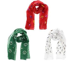 Zac's Alter Ego Set of 3 Ladies Lightweight Assorted Colour Mini Penguins/Rainbow Snowflakes & Reindeer Christmas Festive Print Scarves