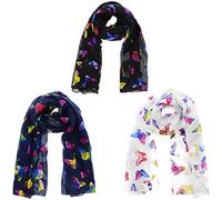 Zac's Alter Ego Set of 3 Ladies Lightweight Assorted Colour Rainbow Foil Butterflies Print Scarves