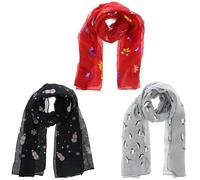 Zac's Alter Ego Set of 3 Ladies Lightweight Assorted Colour Rainbow Snowflakes/Mini Penguins/Snowmen & Snowflakes Christmas Festive Print Scarves