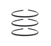 Zac's Alter Ego Set of 3 Ribbed Wave Design Hair Bands, Tortoiseshell and Black, Plastic, 5mm Thin, Glossy, Alice Headbands with Inner Teeth, for Women and Girls