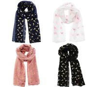 Zac's Alter Ego Set of 4 Ladies Lightweight Assorted Colour Gold Foil Flamingos Print Scarves