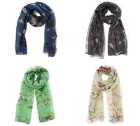 Zac's Alter Ego Set of 4 Ladies Lightweight Assorted Colour Robin & Branches Print Scarf