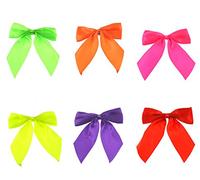 Zac's Alter Ego Set of 6 Large Satin Neon Pop 80s Hair Bows on Barrette