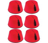 Zac's Alter Ego Set of 6 Red Fez Hat - Adult Sized, Novelty Fancy Dress Accessory, Unisex Turkish and Moroccan Headwear, Funny Cosplay Hats