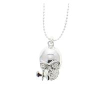 Zac's Alter Ego Silver Skull Pendant Necklace with Crystal Stone Axe Eye, Gothic Pirate Theme Chain, Fashion Accessory