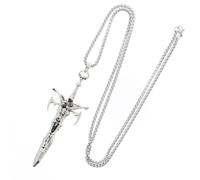 Zac's Alter Ego Skeleton on Sword Chain Necklace - Metal Rock Punk Grunge Gothic Accessories Jewellery Style for Men & Women