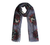 Zac's Alter Ego Skulls, Roses & Thorns Printed Scarf, Gothic Design with Red Roses and Skull Pattern, Lightweight Fashion Accessory (Grey)