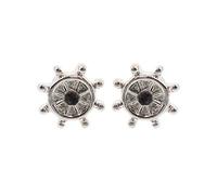 Zac's Alter Ego Small Nautical Ship Sailor Wheel Earrings with a Black Gem
