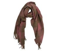 Zac's Alter Ego Soft Winter Scarf, Buffalo Checkered Pattern, Black and Cream, Fringed Tassels (Dusty Pink)