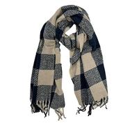 Zac's Alter Ego Soft Winter Scarf, Buffalo Checkered Pattern, Black and Cream, Fringed Tassels (Navy)