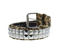 Zac's Alter Ego Studded Leopard Print Belt with Two Row Silver Pyramid Design - Animal Pattern Fashion Accessory with Metal Buckle