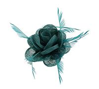 Zac's Alter Ego Teal Rose Net Fascinator with Feathers on Clip & Brooch Pin