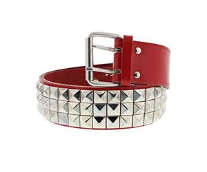 Zac's Alter Ego Three Row Pyramid Studded Red Leather Belt