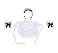 Zac's Alter Ego White French Maid Costume Set with Lace Apron, Headband, Black Bow Sleeves - 4-Piece Dress Up Accessory Kit