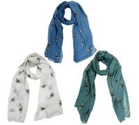 Zac's Alter Ego Women's Girls Ladies Set of 3 Large Glitter Bumble Bees Scarves Wraps Shawls Soft Scarves