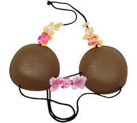 Zac's Alter Ego Womens Hula Beach Coconut Bra with Hawaiian Flowers Attached Brown